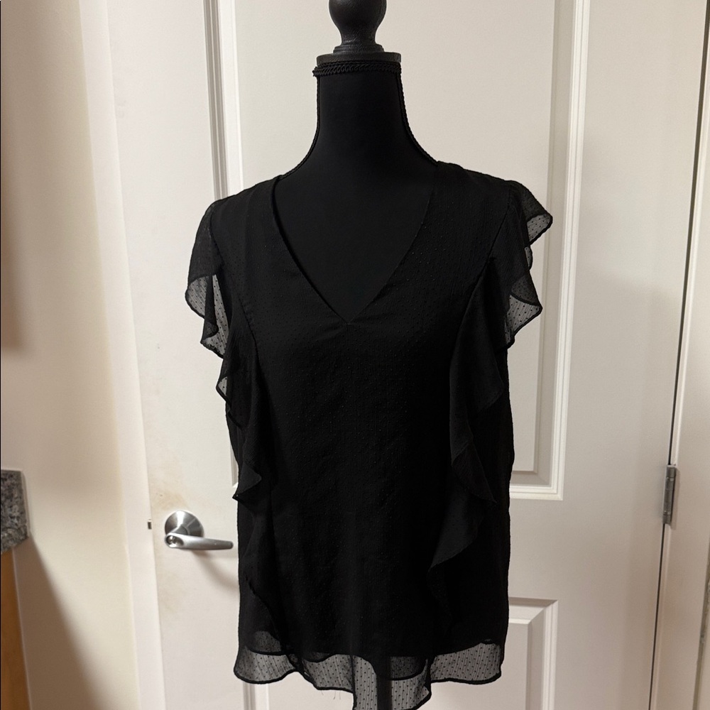 Chic Black V-Neck Ruffle Blouse